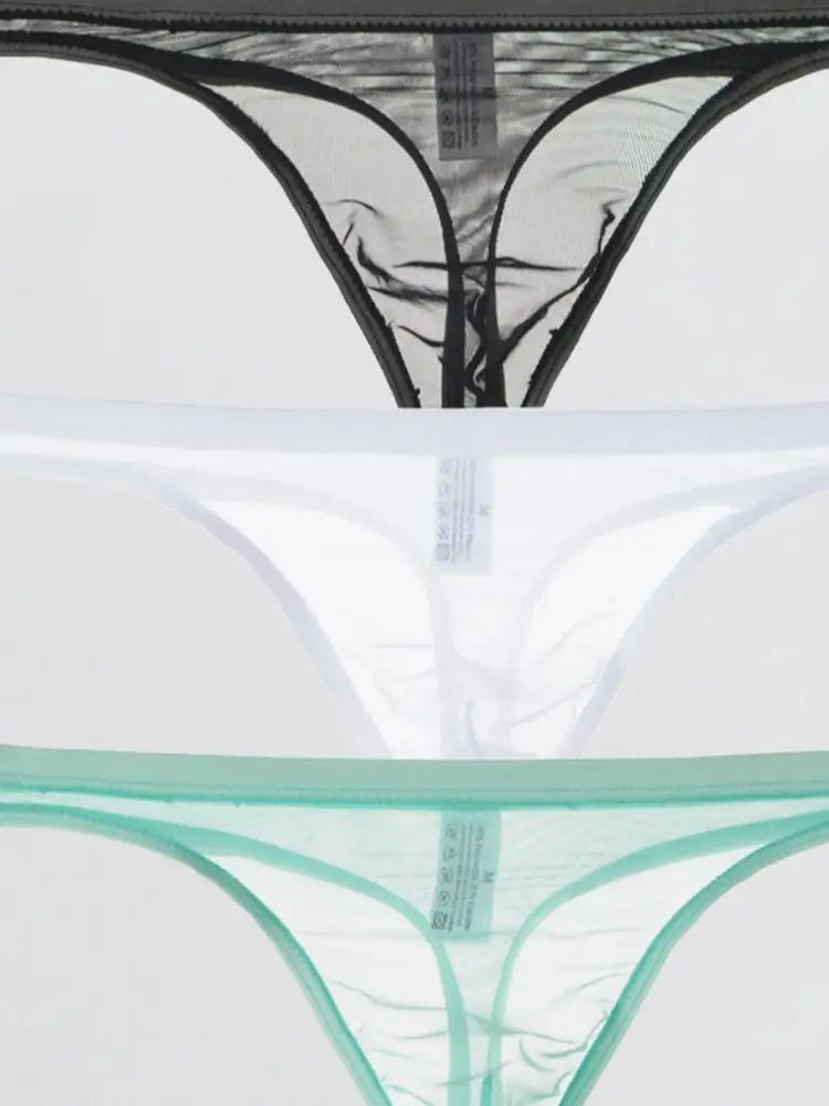 3PCS Lightweight sexy mesh semi transparent solid color Men's breathable seamless quick drying brief